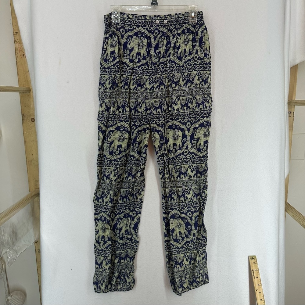 Indian Elephant‎ Harem Boho Flowy Pants Woman’s Medium Blue